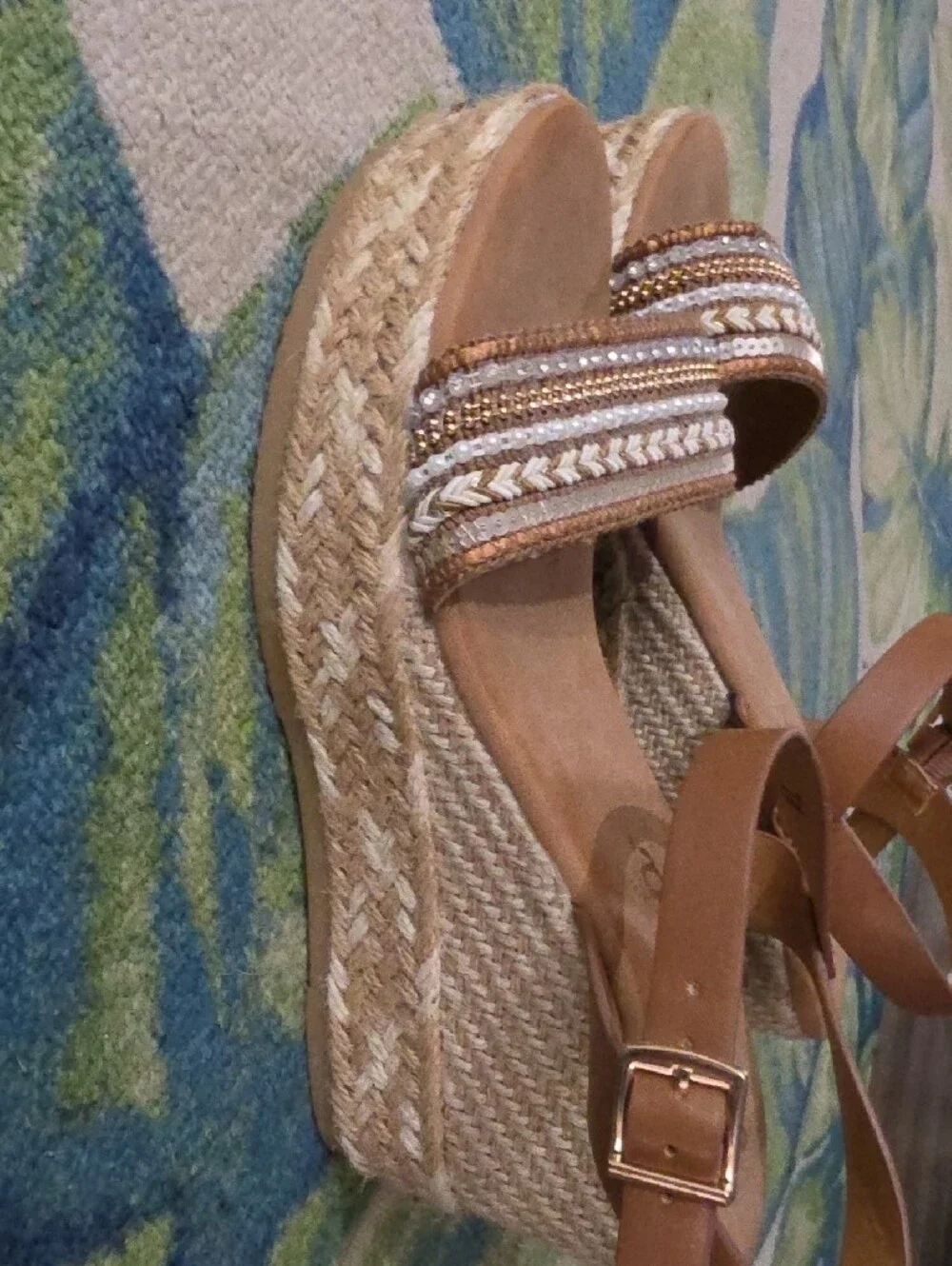 Jellypop Tan Braided Beaded Wedge Sandals